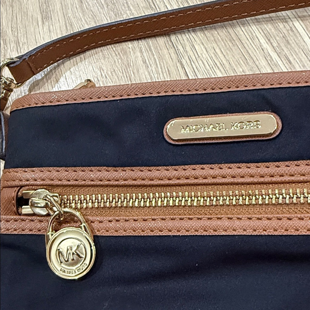 Michael Kors Kempton Nylon and Leather Small Bag in Black / Tan