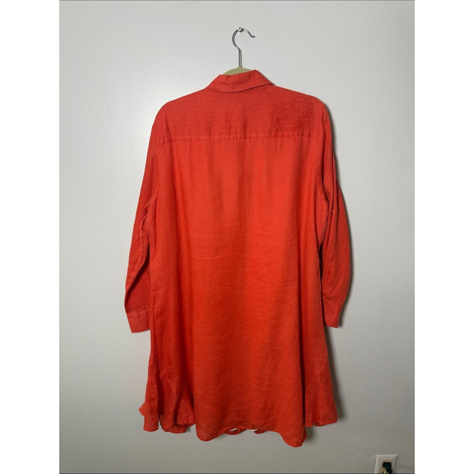 Finley Coral-Red Linen Button Tunic Shirt / Cover Up Size 1X
