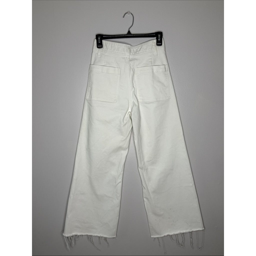 Zara White High-Waist Wide Leg Raw Hem Jeans Size 4