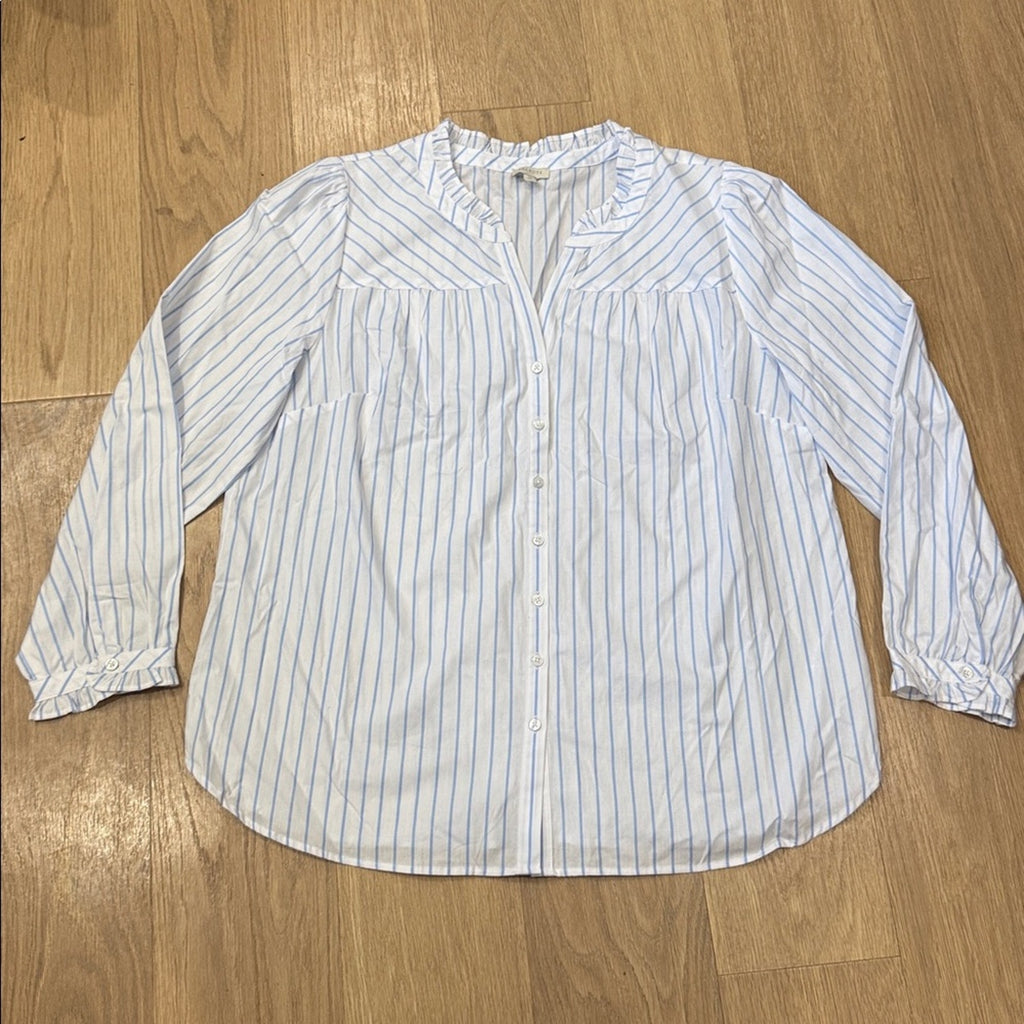 Talbots Blue and White Striped Button-Down Long Sleeve Top Size XL