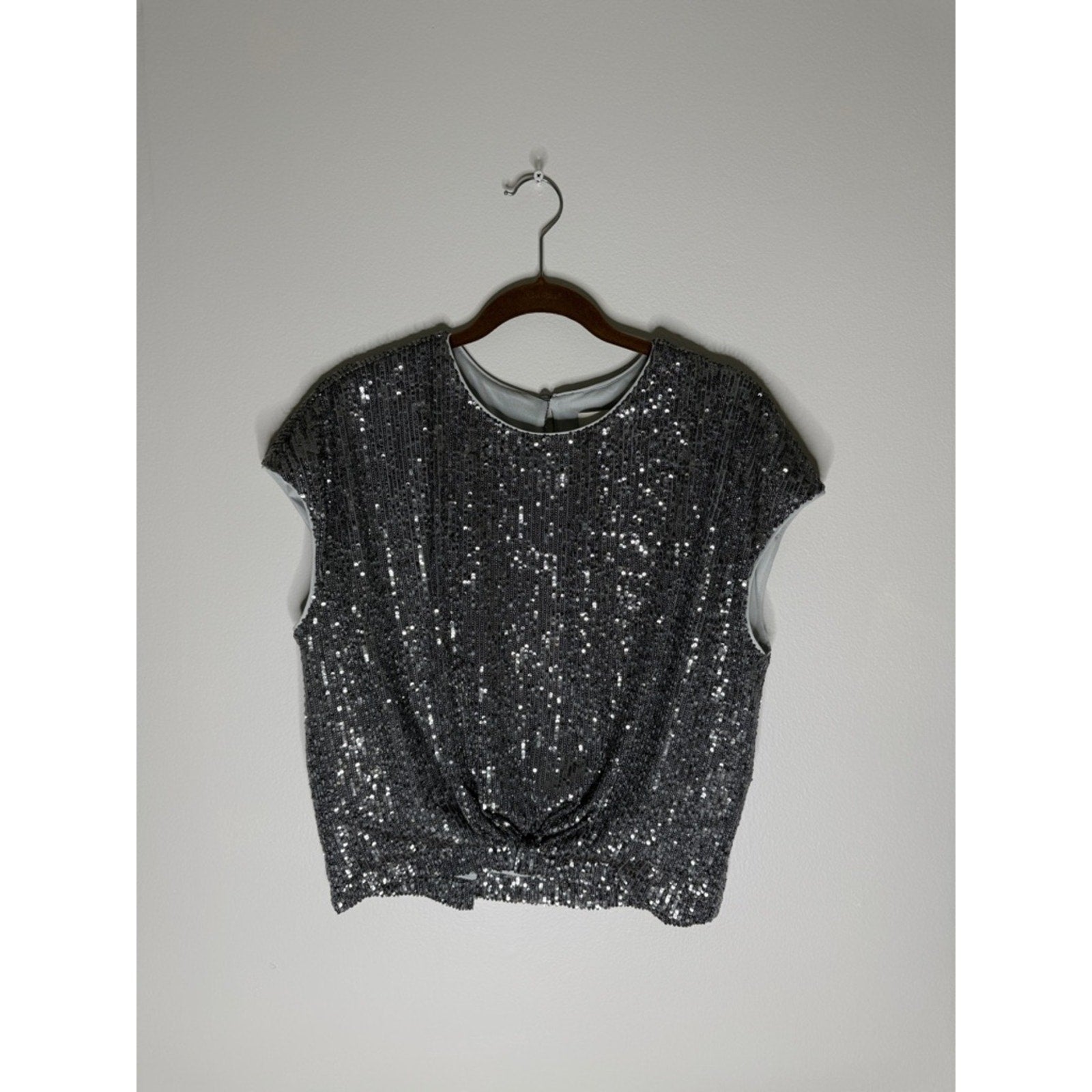 Loft Silver Sequin Cap-Sleeve Top Size Large