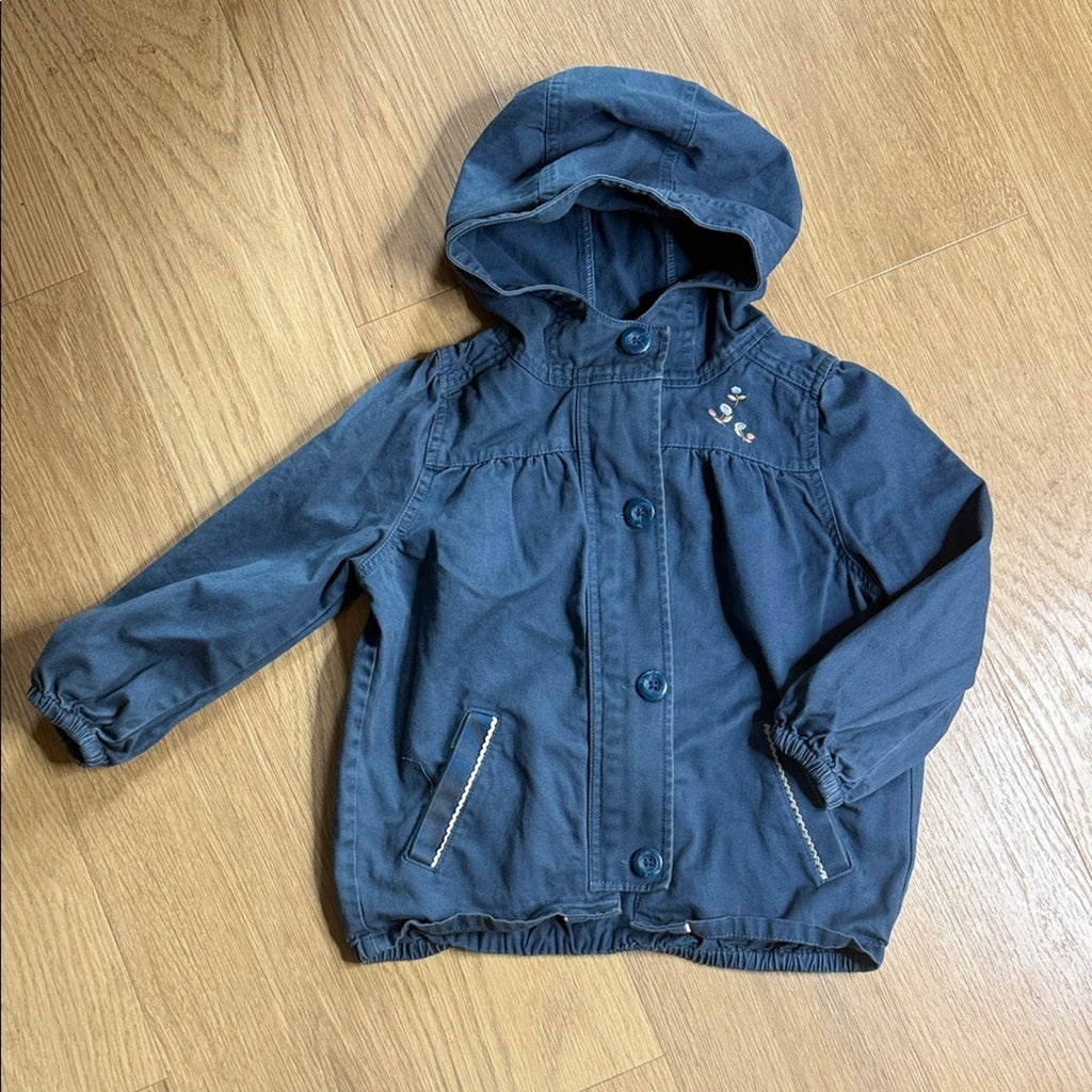 Hanna Andersson Kids Blue Hooded Embroidered Utility Jacket Size 110 or 5/6