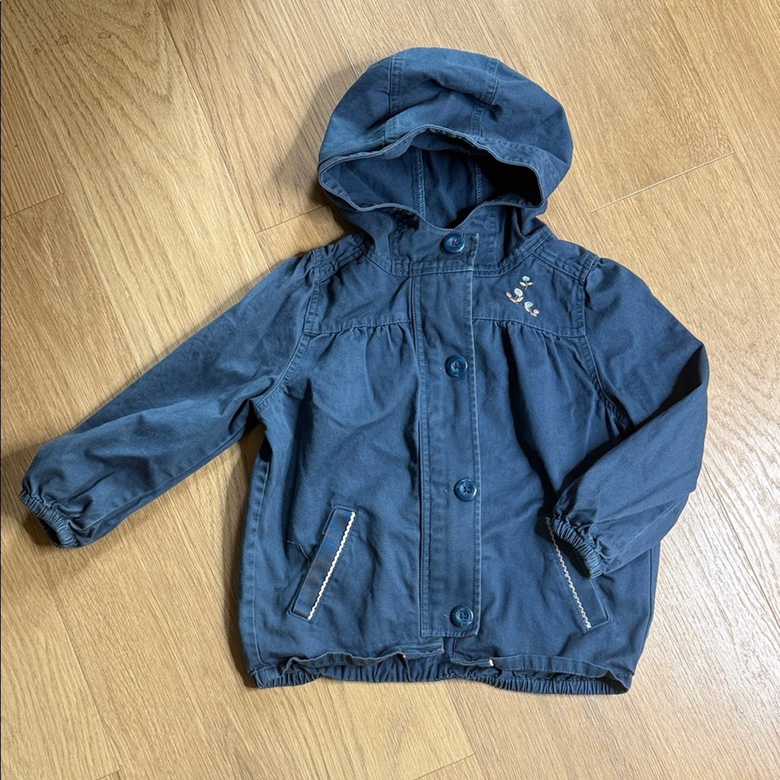 Hanna Andersson Kids Blue Hooded Embroidered Utility Jacket Size 110 or 5/6