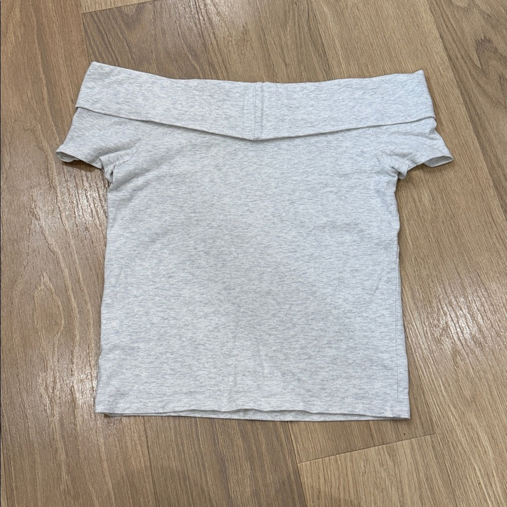 American Eagle Outfitters Heather Gray Off Shoulder Short Sleeve Top Medium