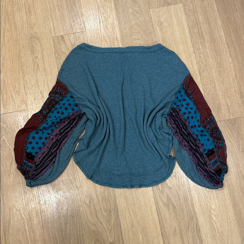We The Free Blossom Thermal Balloon Sleeves Waffle Knit Size Small