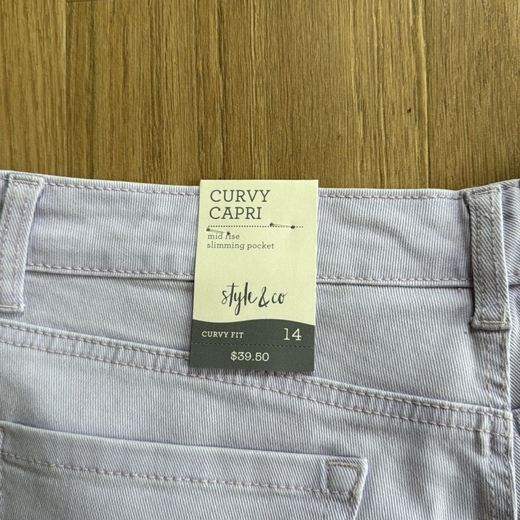 Style & Co Lavender Mid Rise Slimming Pocket in Lilac Fog Cropped Pants Size 14