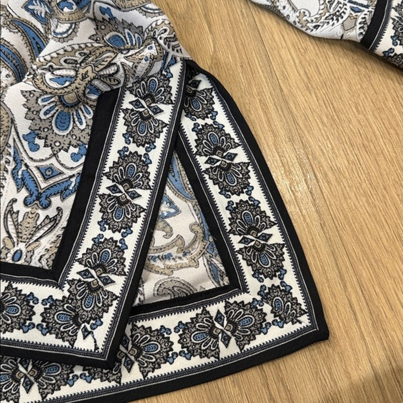 Max Studio Paisley Open-Front Kimono in White, Blue & Taupe Size Medium