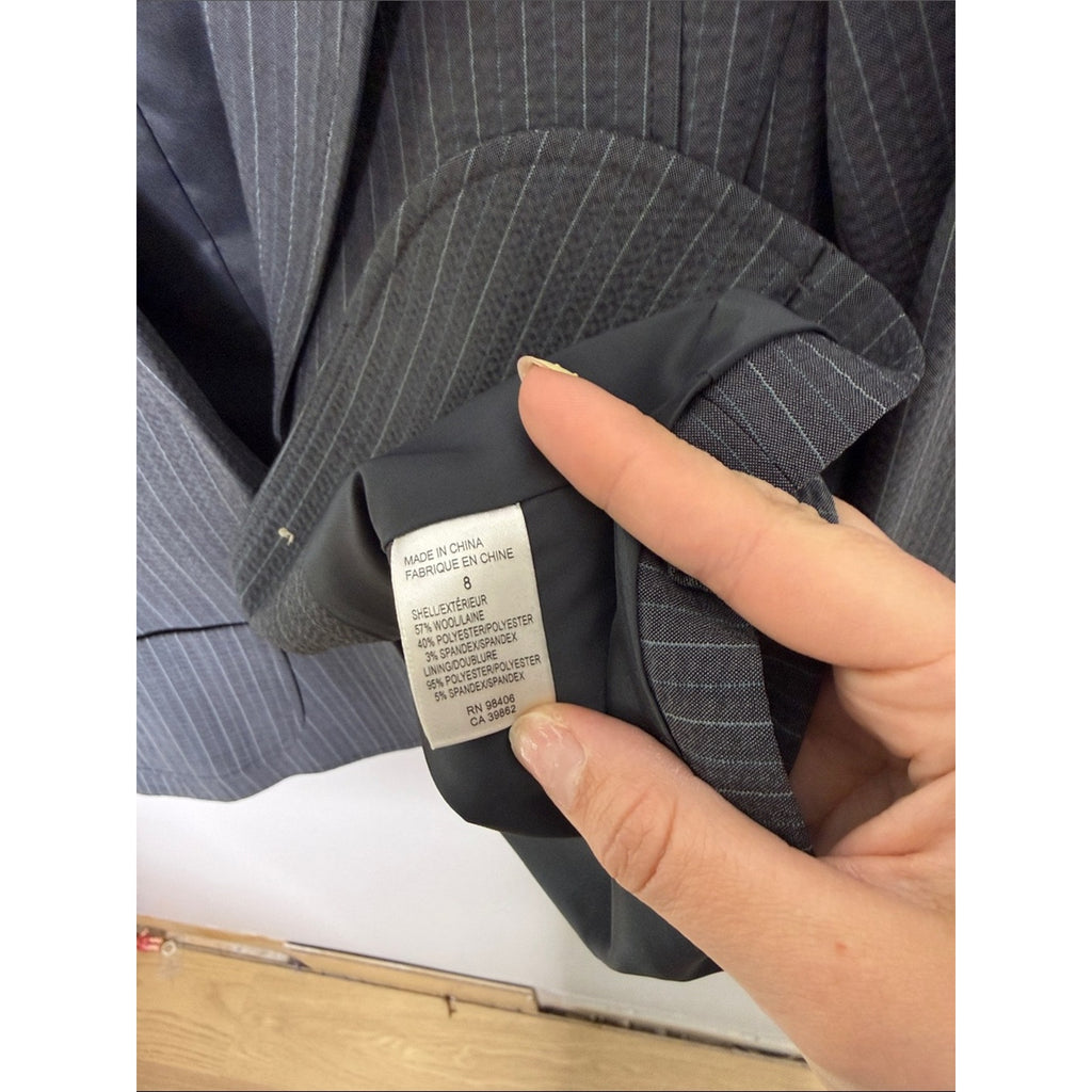 Theory Gray Textured Pinstripe Blazer Size 8