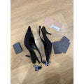 Miu Miu Black Pointed-Toe Slingback Heels with Floral Embellishment Size 9.5