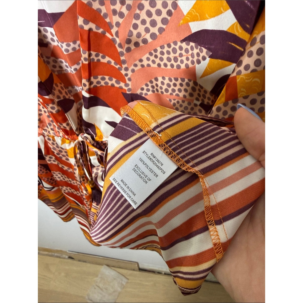 DR2 Floral-Leaf Tie-Front Kimono in Rust, Mustard & Cream Size S/M