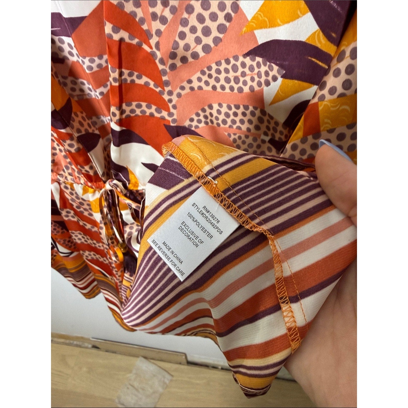 DR2 Floral-Leaf Tie-Front Kimono in Rust, Mustard & Cream Size S/M