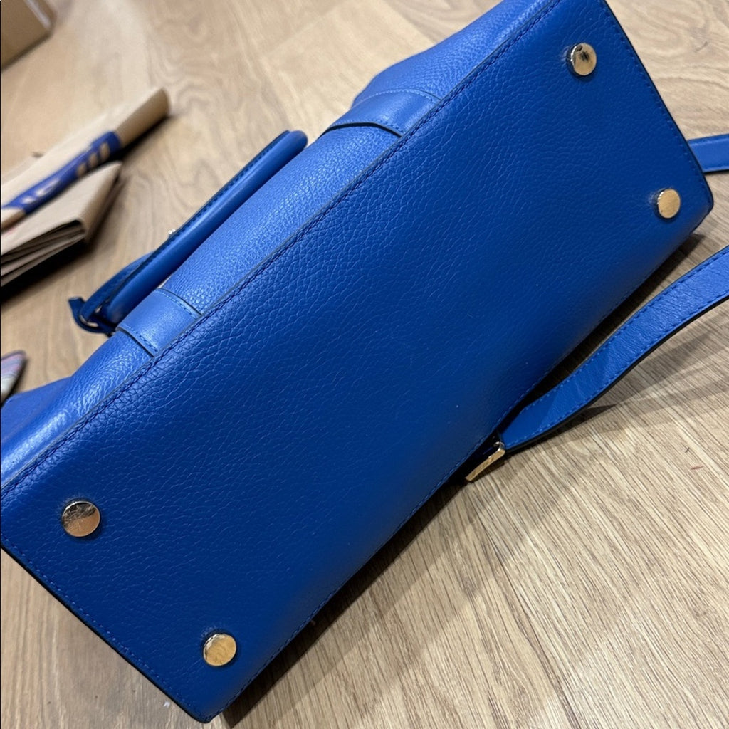 Michael Kors Nouveau Hamilton Large Satchel in Vintage Blue Pebbled Leather