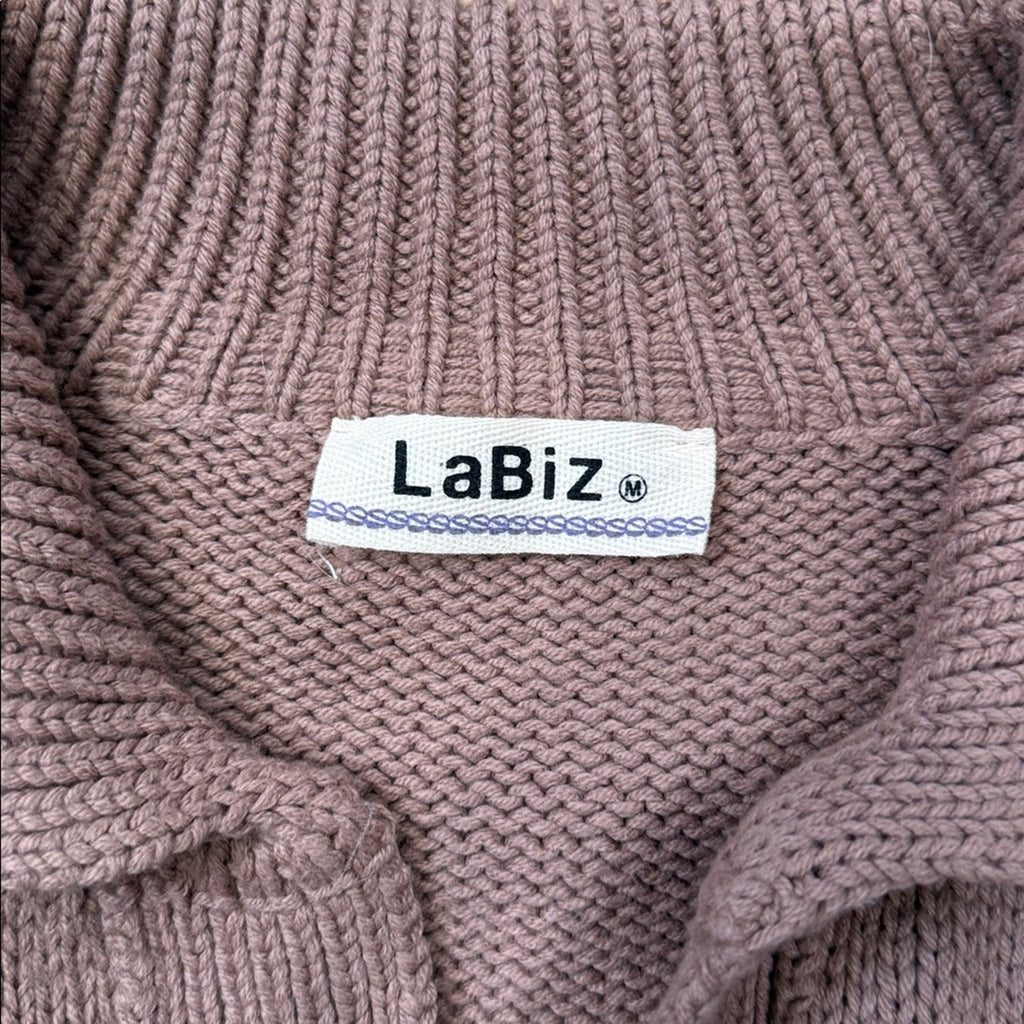 Labiz Knit Collared Split Neckline Sweater in Tan Size Medium