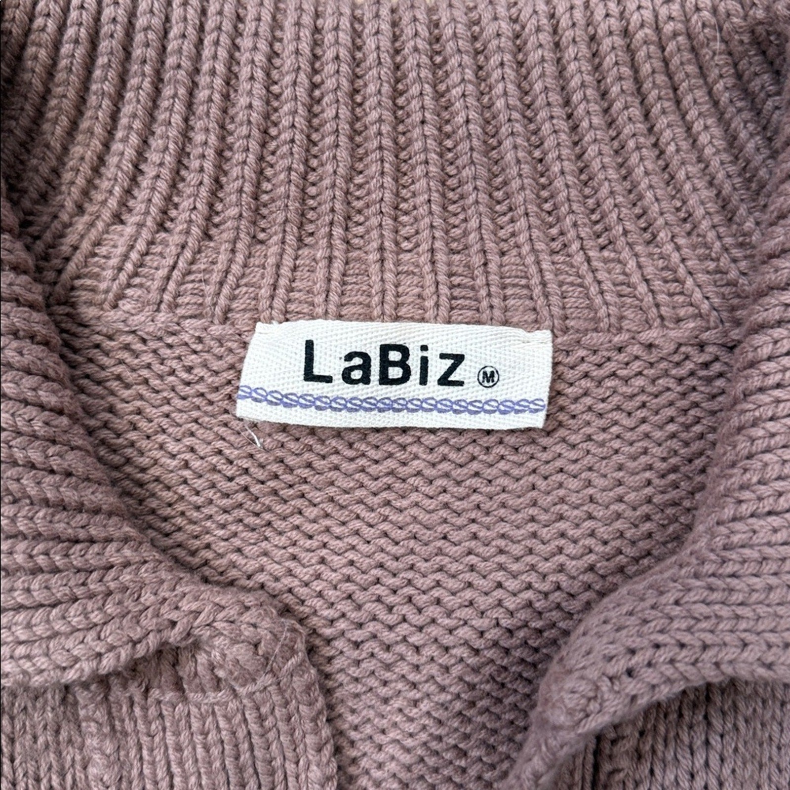 Labiz Knit Collared Split Neckline Sweater in Tan Size Medium
