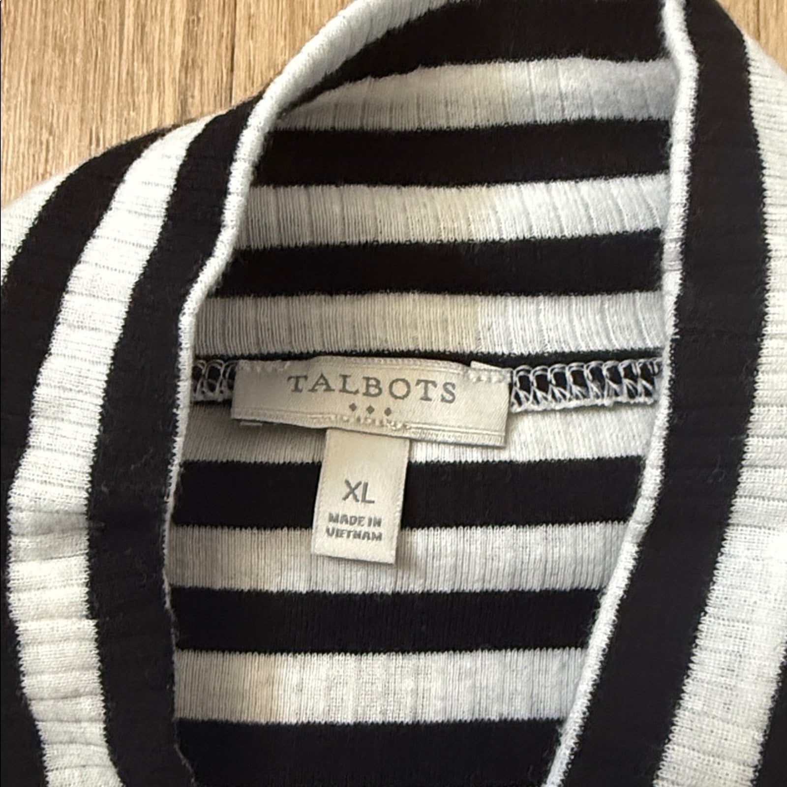 Talbots Monochrome Black and White Striped Mock Neck Long Sleeve Top Size XL