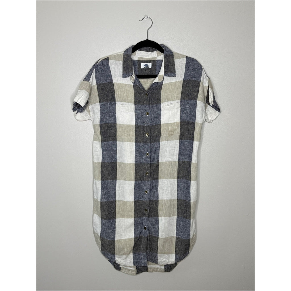 Old Navy Button Front Short Sleeve Plaid Dress Size Medium