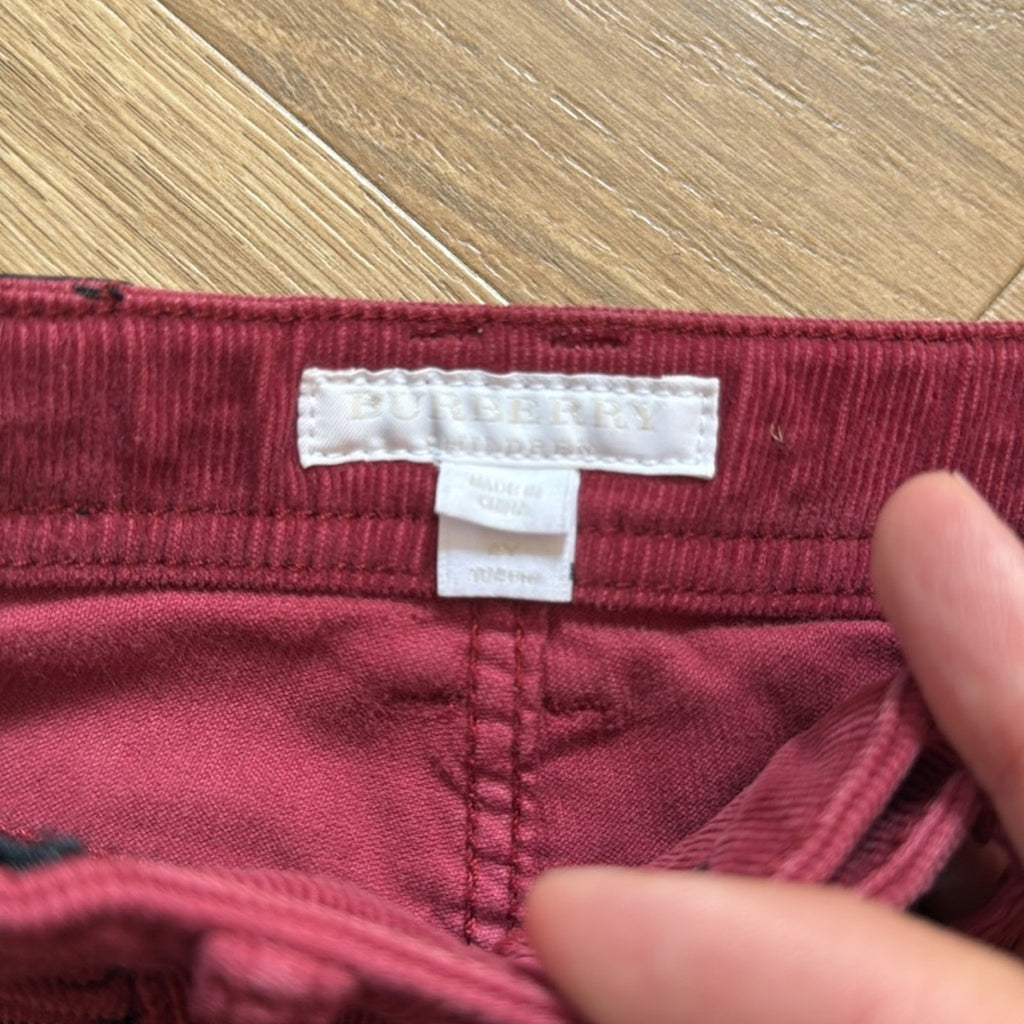 Burberry Children's Burgundy Corduroy Trousers - Size 4Y, Regular Fit