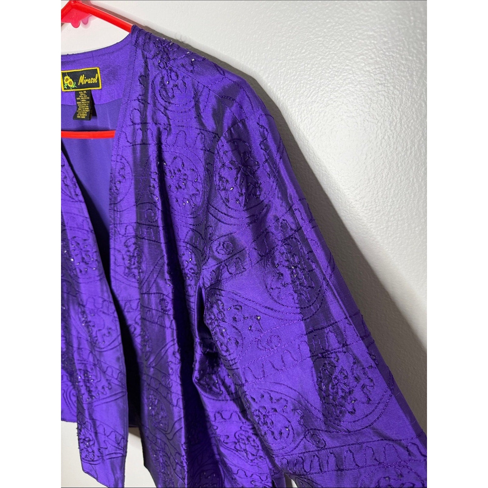 Mirasol Purple Satin Open-Front Jacket Beaded Size XL