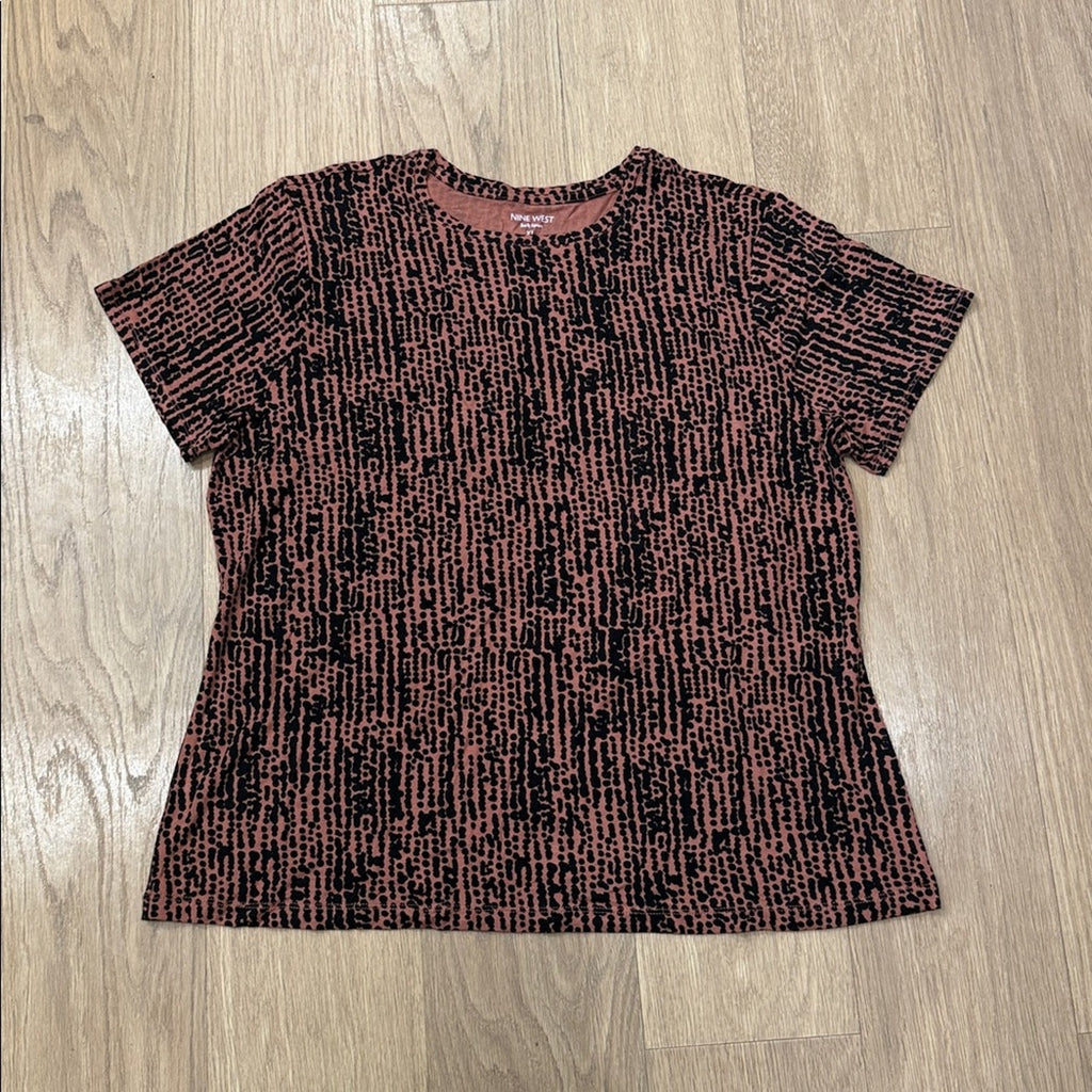 Nine West Soft Spun Short Sleeve Top in Black and Tan Pattern Size XL