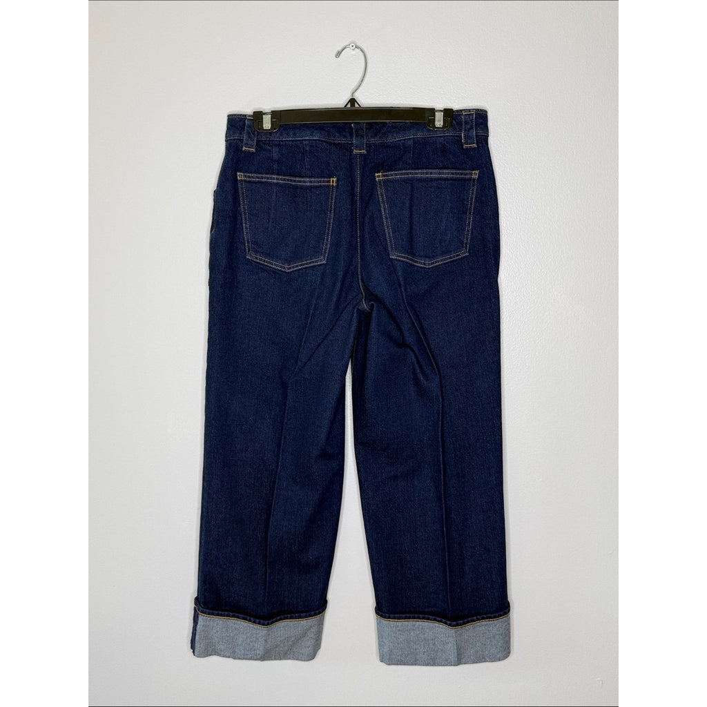 Talbots Straight Ankle Cuff Jean Dark Indigo Wide-Leg Size 8