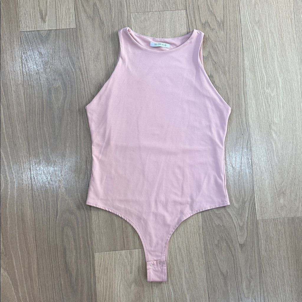 ReoRia Blush Pink Sleeveless High Neck Snap Bodysuit Size Large