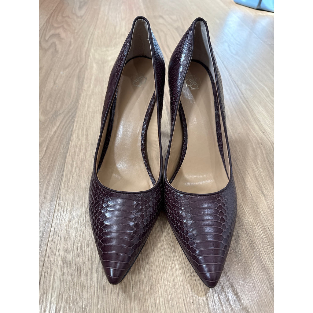 Ann Taylor Dark Brown Snakeskin Embossed Leather Pointed Toe Heels Size 10