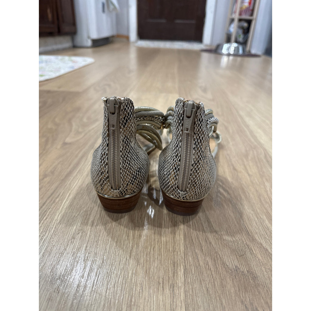 Aldo Alyson Gladiator Grey Faux Snakeskin Gold Tone Tube Strap Sandals Size 10