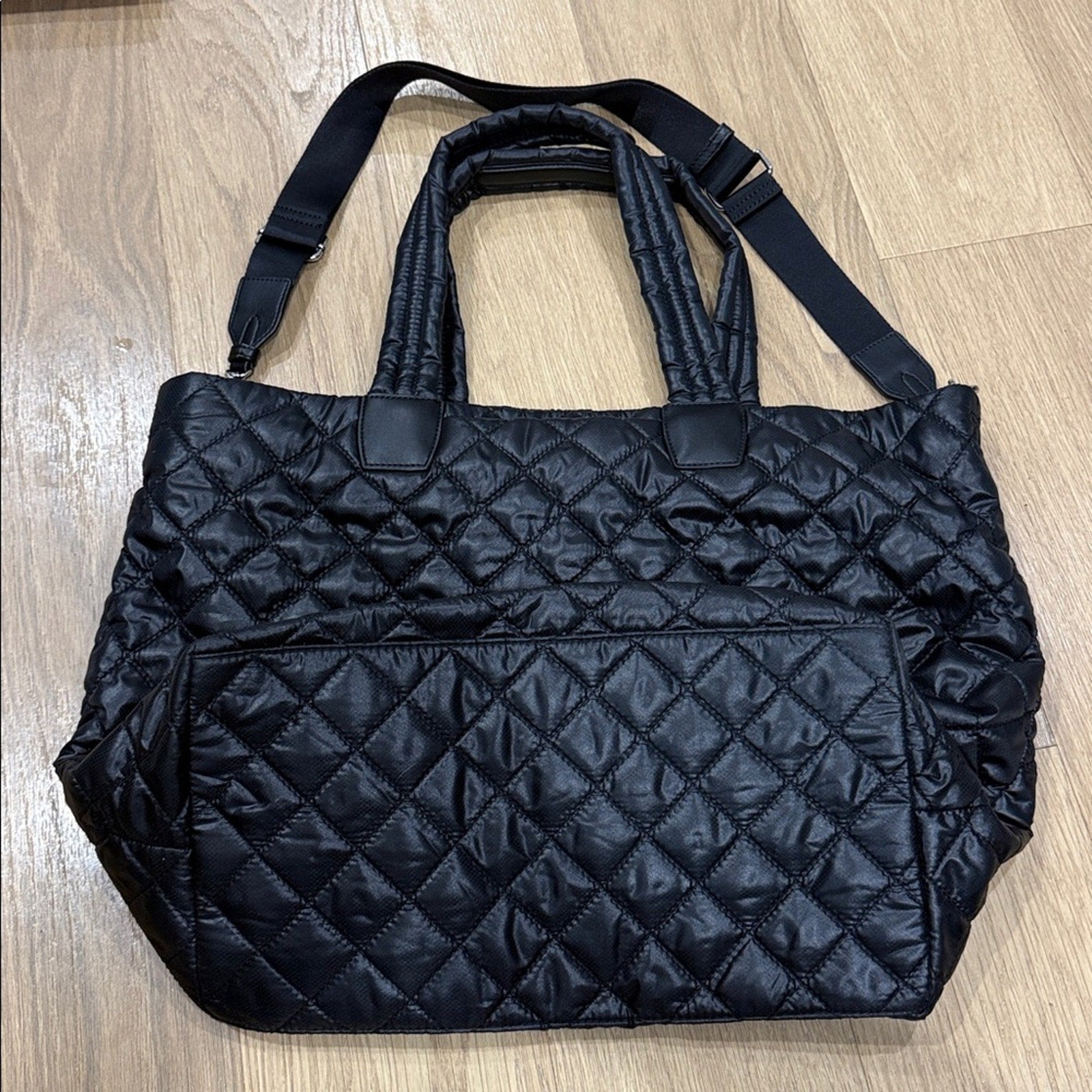 DKNY Maya Quilted Black Nylon Tote Bag w/ Detachable Crossbody Strap