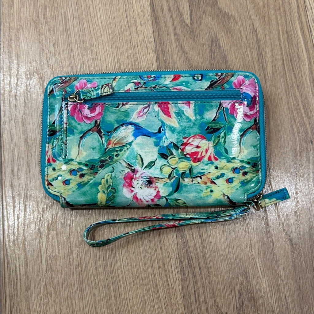Mundi Multicolored Floral Wristlet Wallet in Patent Leather