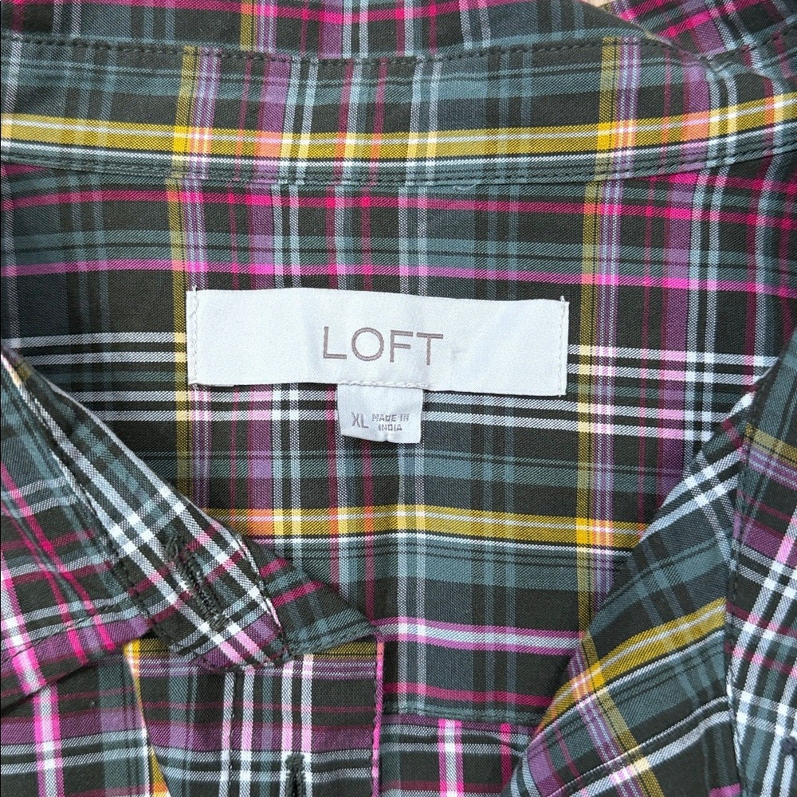 LOFT Multicolor Plaid Button Front Vented Hem Long Sleeve Shirt Size XL