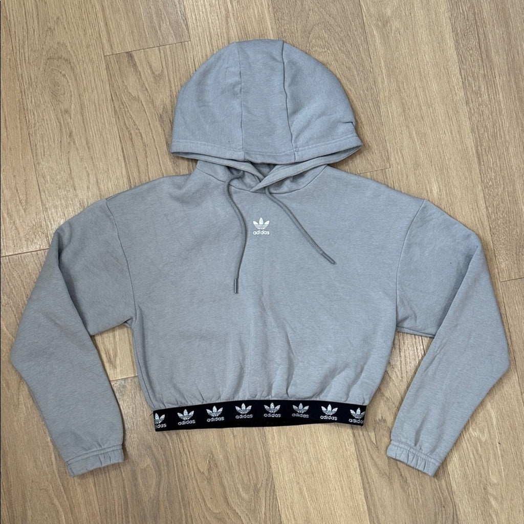 Adidas Light Gray Cropped Hoodie Sparkle Detail Size Medium