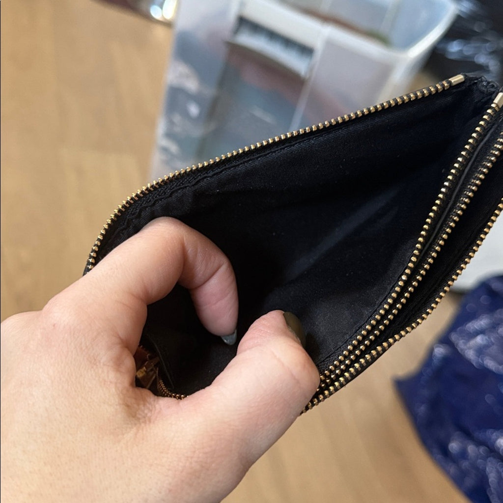 Coach Dark Brown and Black Pebbled Leather Wristlet with Black Strap