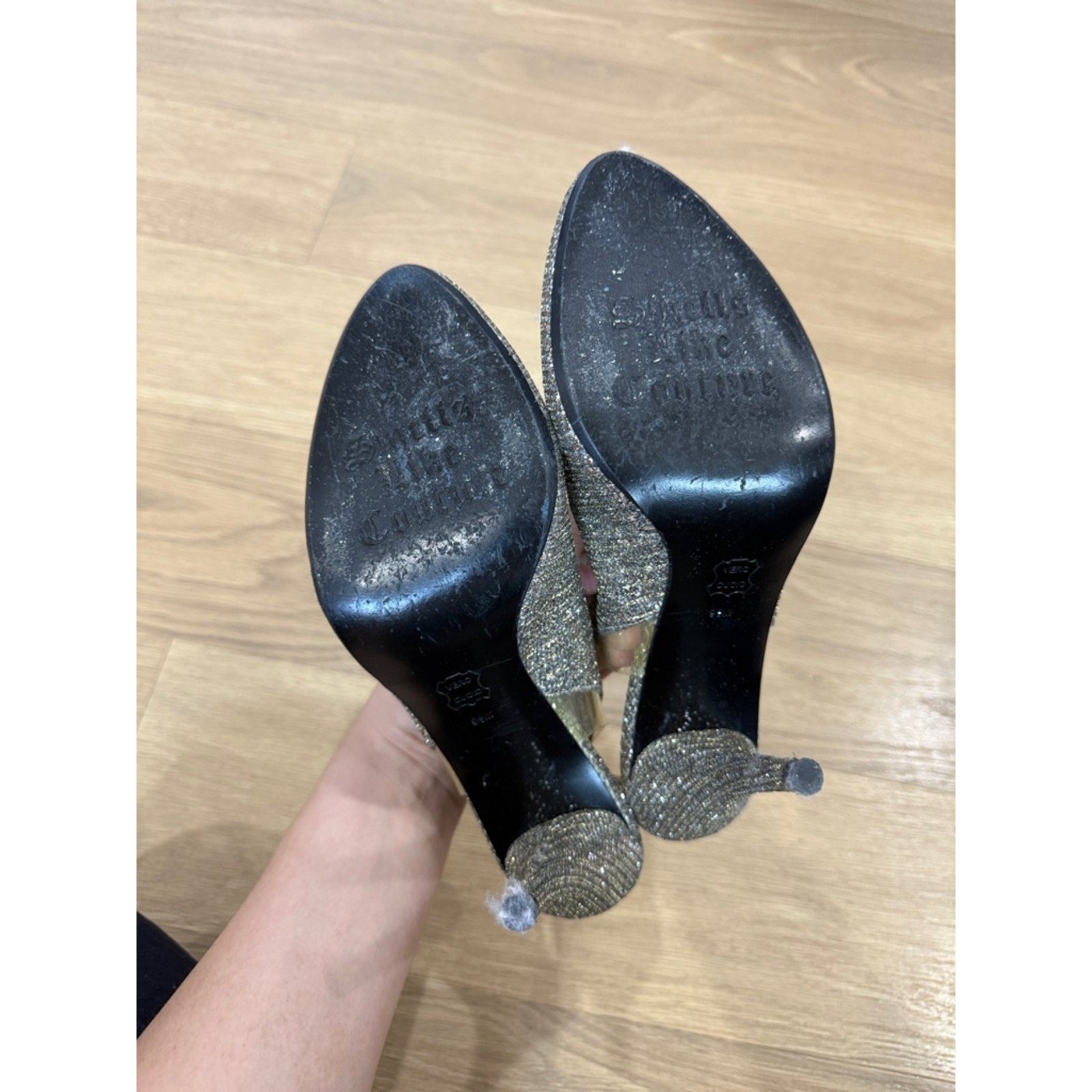 Juicy Couture Glitter Slingback Silver Stiletto Heels Size 9.5