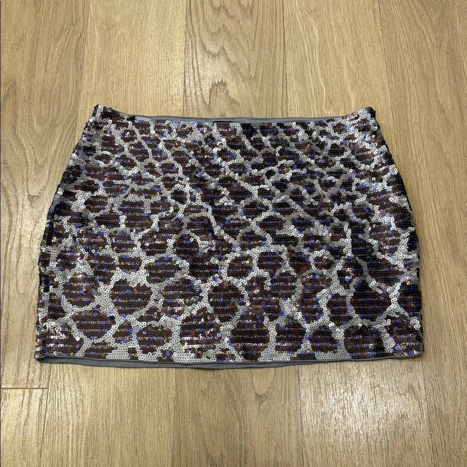 Express Holographic Sequin Animal Print Mini Skirt Size Medium