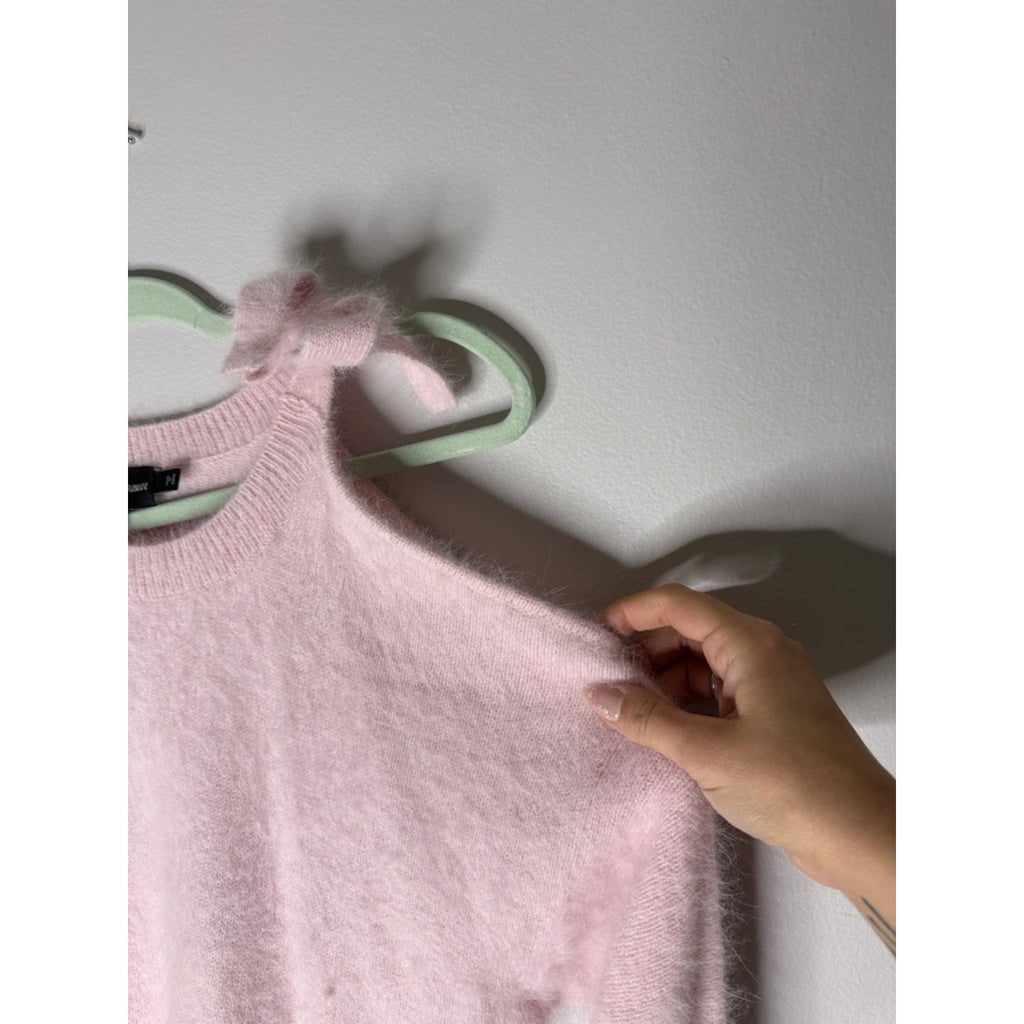 Emporio Armani Light Pink Fuzzy Crewneck Bow Shoulder Open Detail Sweater 46 / L
