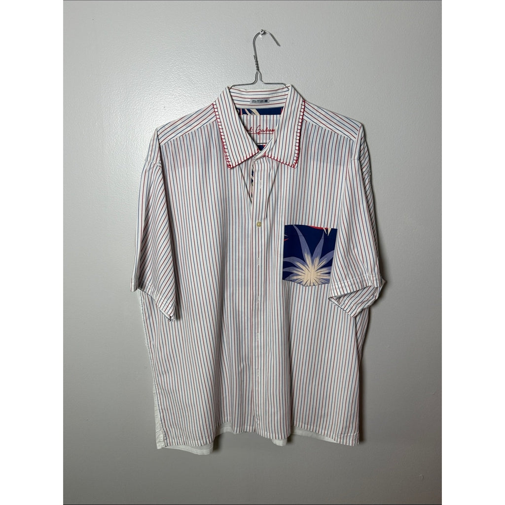 Robert Graham White Button-Up Shirt with Red and Blue Stripes and Navy Pocket 3x