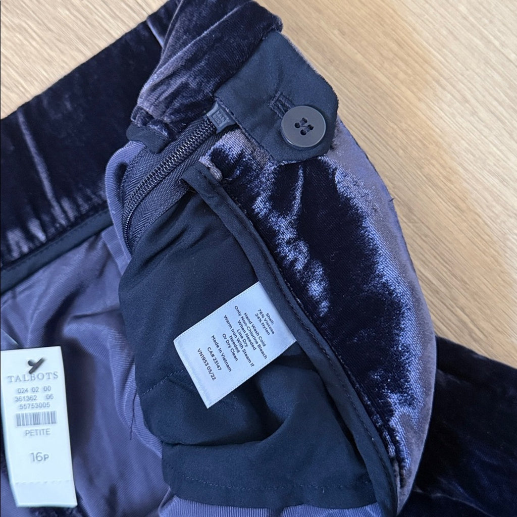 NWT Talbots Midnight Blue Velvet Pants Size 16 Petite