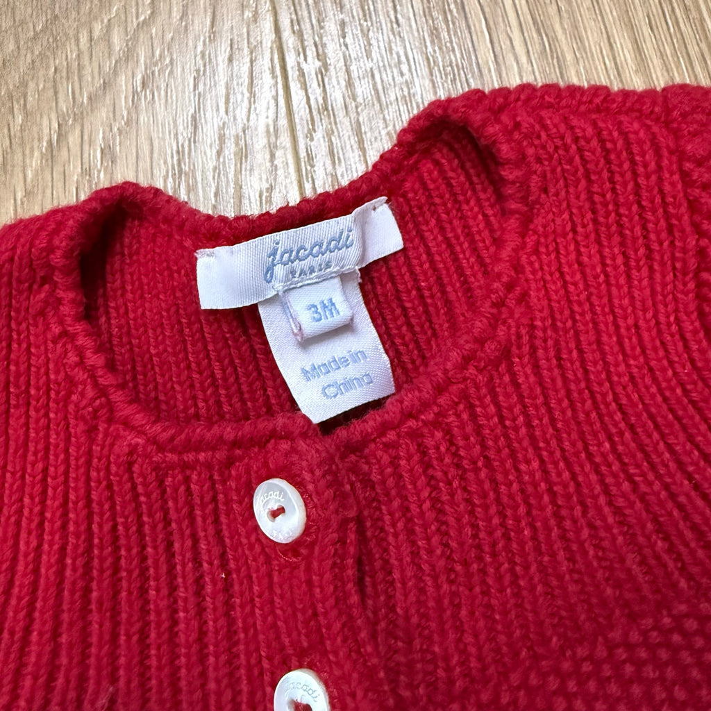 Jacadi Red Knit Two Button Baby Girl Scalloped Hem Cardigan Size 3 Months