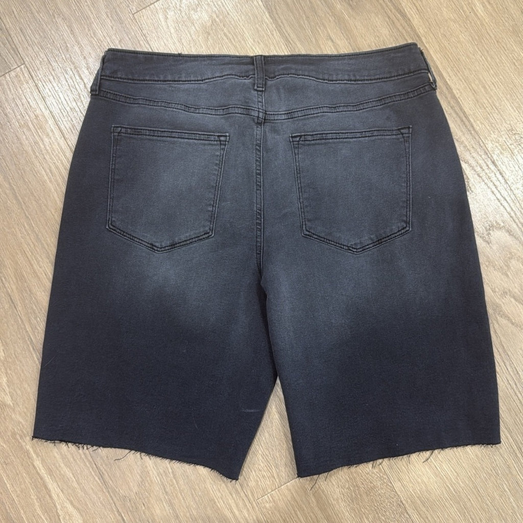 Sonoma Black / Dark Gray Bermuda Denim Raw Hem High Rise Shorts Size 14 NEW!
