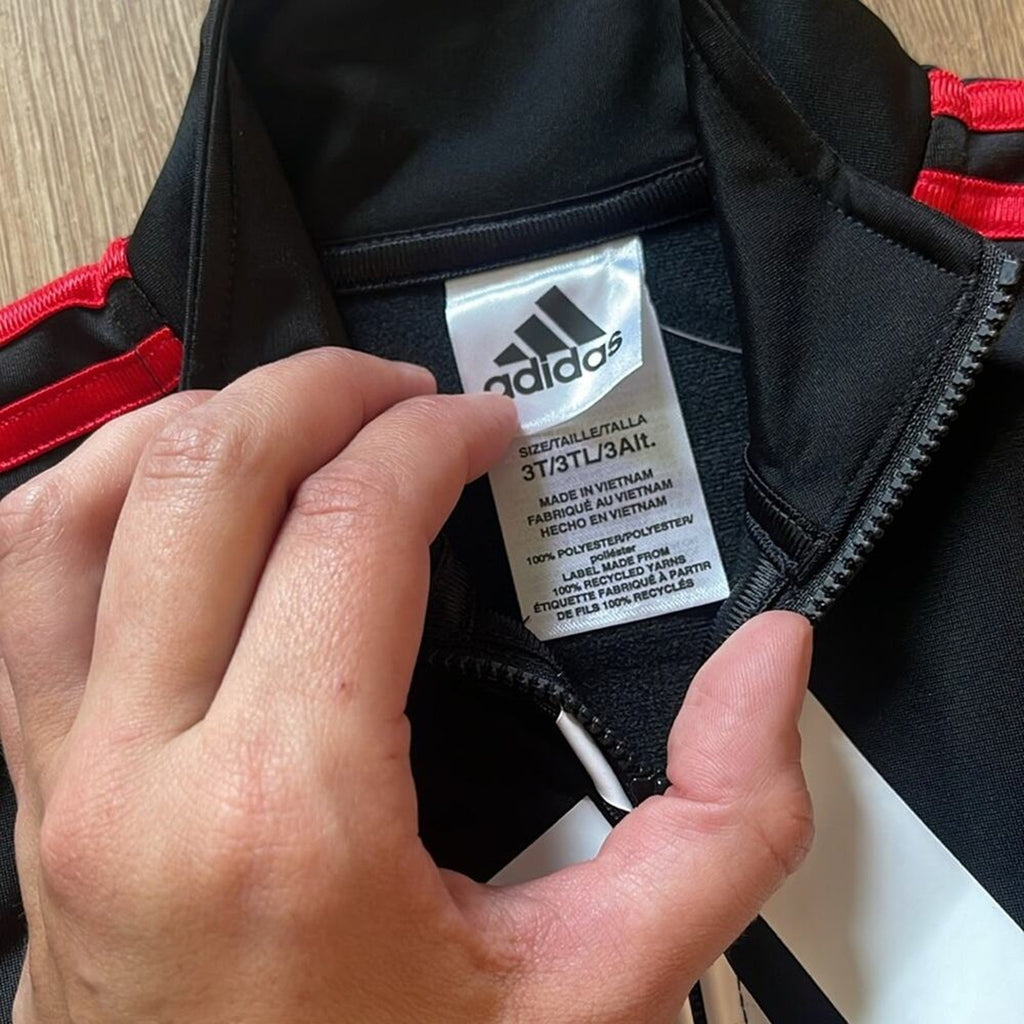 ADIDAS Black Red White Zip Front Polyester Jacket Size 3T NWT