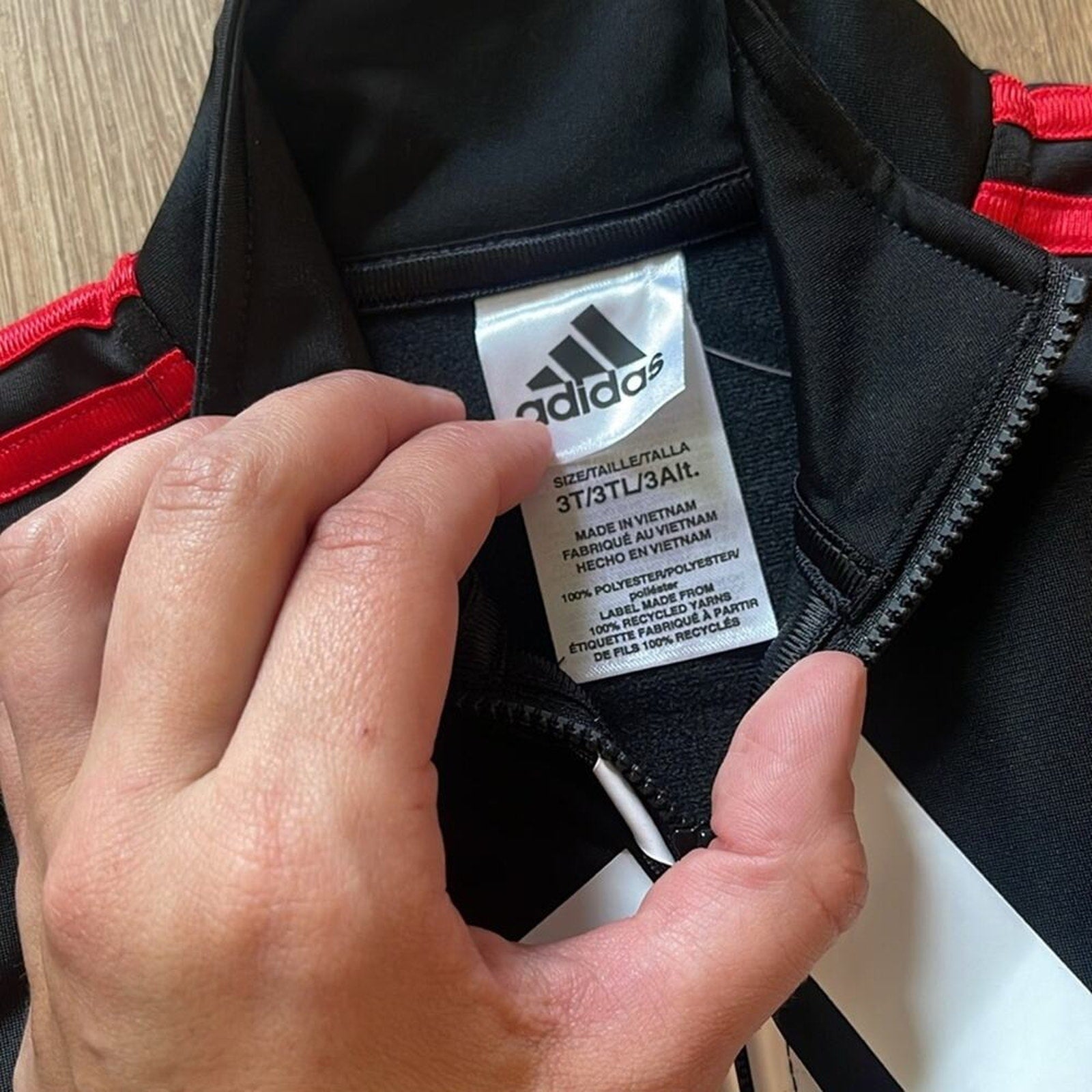 ADIDAS Black Red White Zip Front Polyester Jacket Size 3T NWT