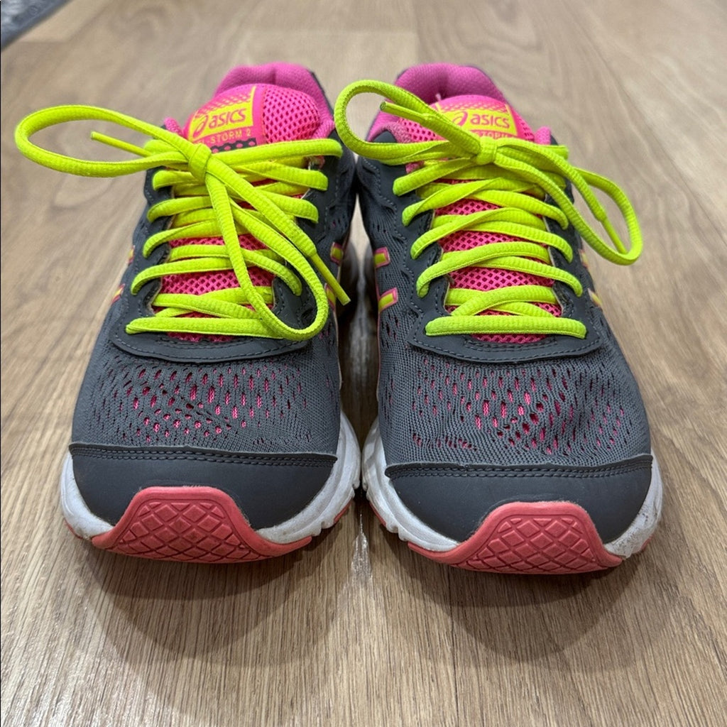 ASICS Gel-Storm 2 Women's Gray and Neon Yellow Athletic Running Shoes Size 8