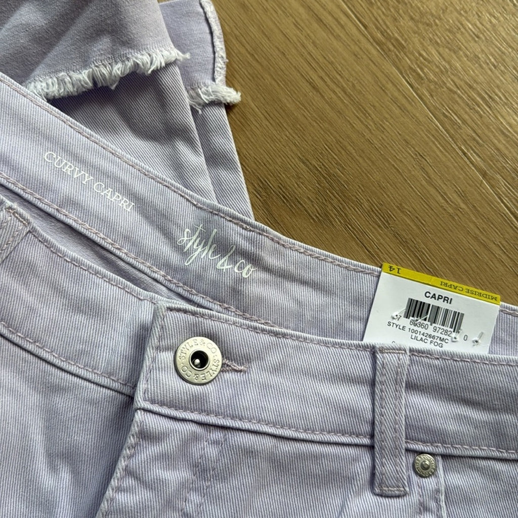 Style & Co Lavender Mid Rise Slimming Pocket in Lilac Fog Cropped Pants Size 14