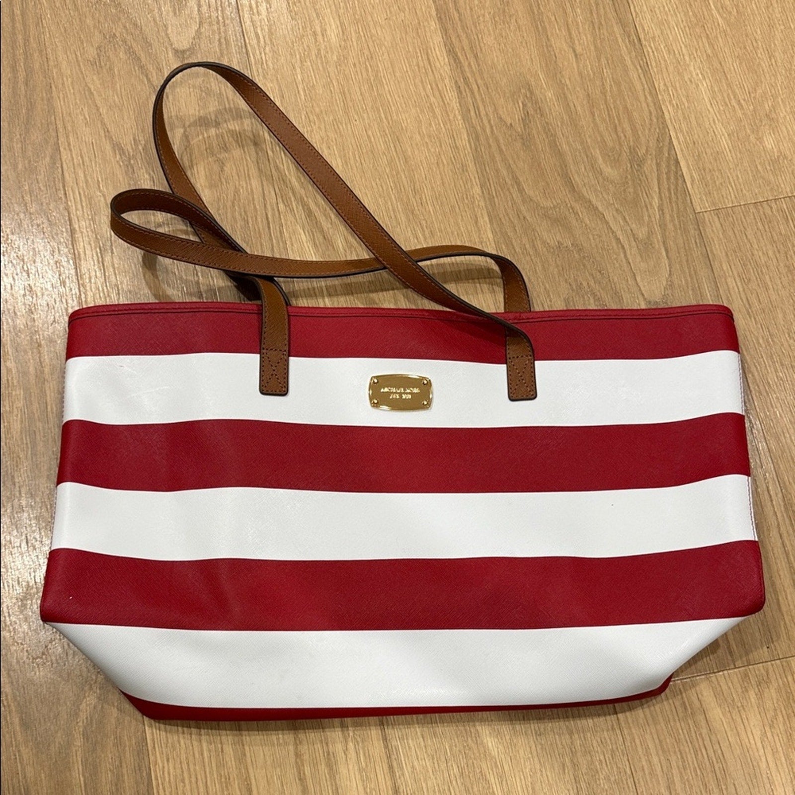 Michael Kors Jet Set Travel Red and White Striped Tote Bag