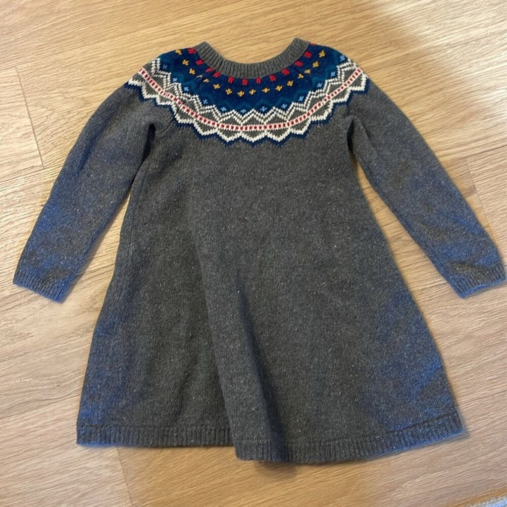 HANNA ANDERSSON Gray Cotton Blend Knit Crew Neck Long Sleeve A Line Dress Size 4