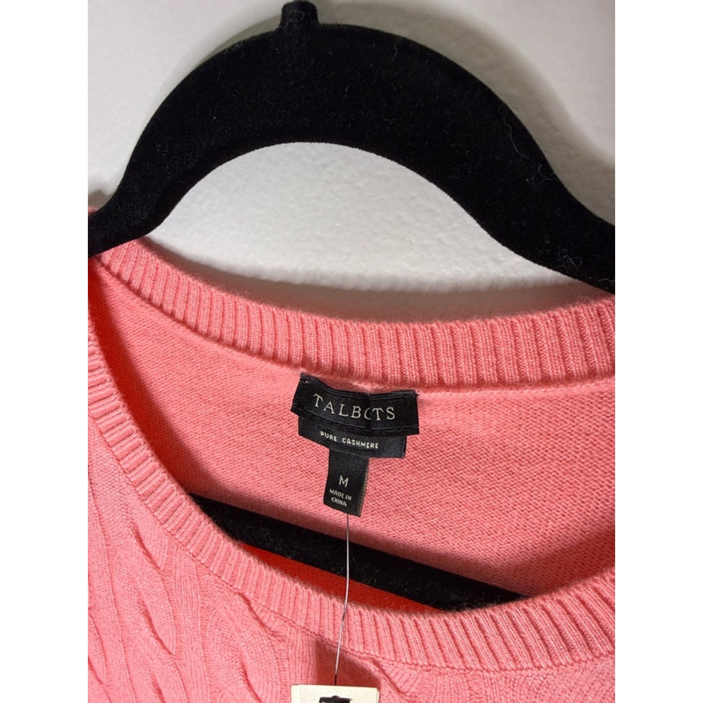 Talbots Coral Cable Crewneck Cashmere Sweater Size Medium NEW!
