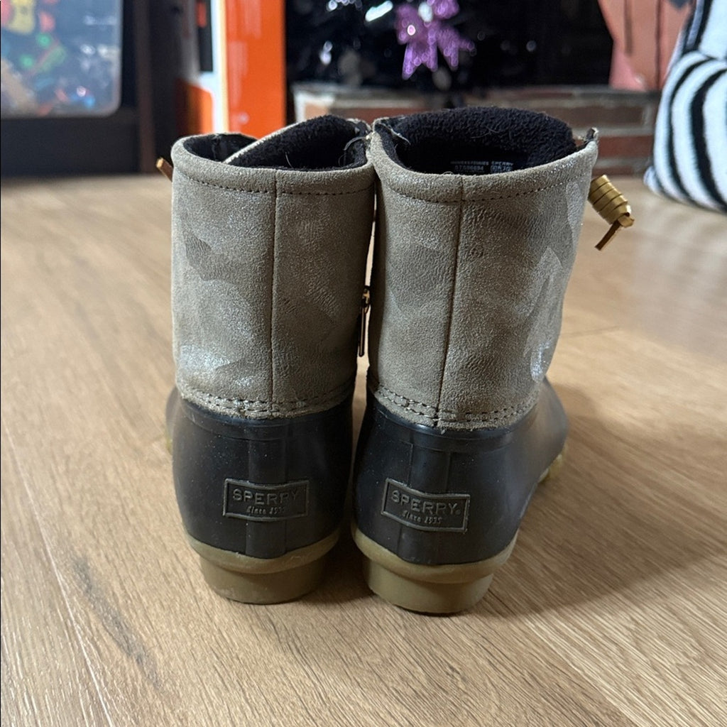 Sperry Women's Saltwater Camo Duck Boots - Black & Camouflage, Size 7.5