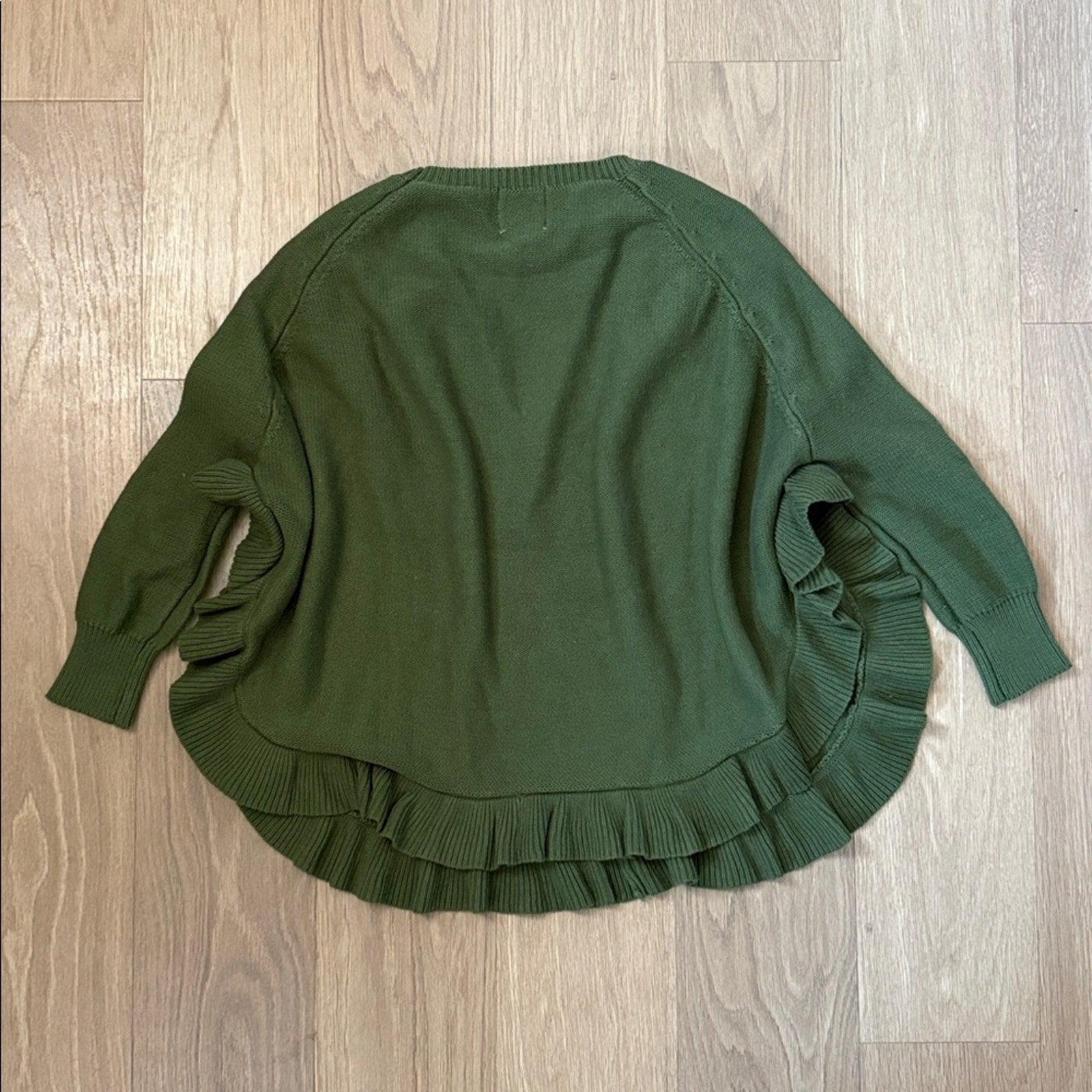 NWT April Marin Green Poncho Style Sweater with Ruffled Hem OS