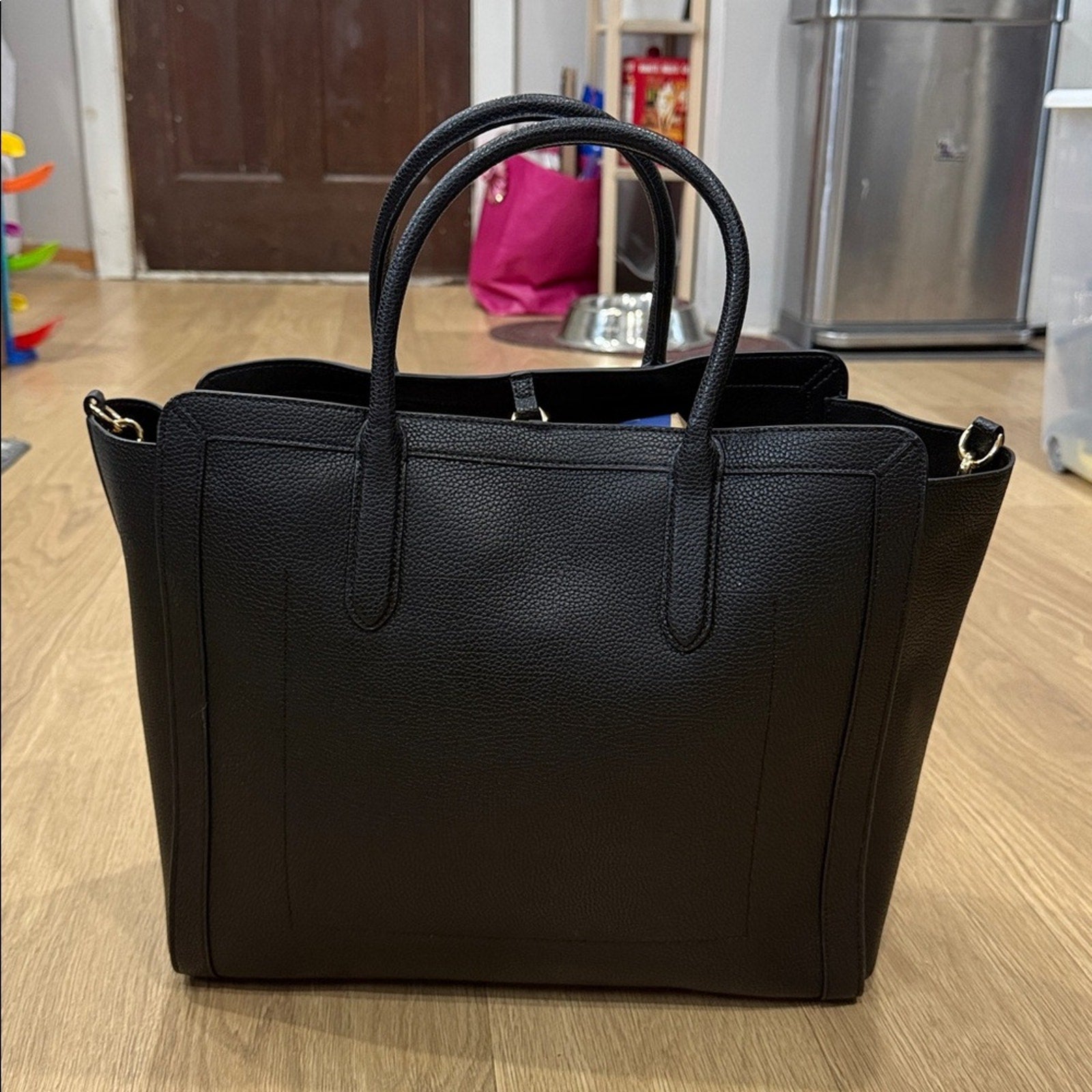 Lauren Ralph Lauren Black Pebbled Leather Tyler Tote Bag