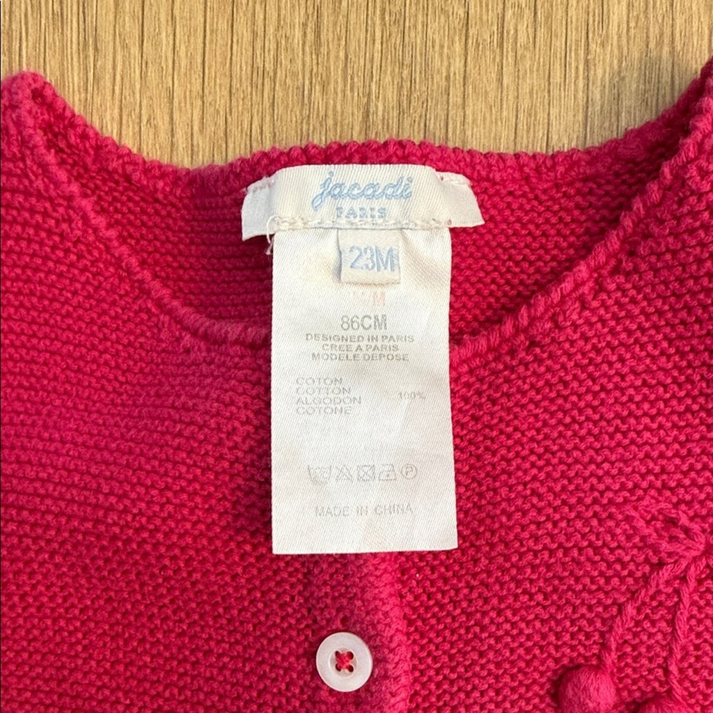 Jacadi Pink Knit Cherry Detail Kids Cardigan Size 23 Months